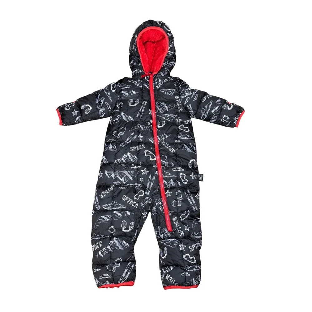 Spyder Baby Snowsuit Winter Ski Snow Suit Black Red Print 9/12M Outdoor Gorpcore